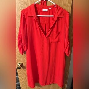 Coral Red Shirtdress with Belt and Pockets
